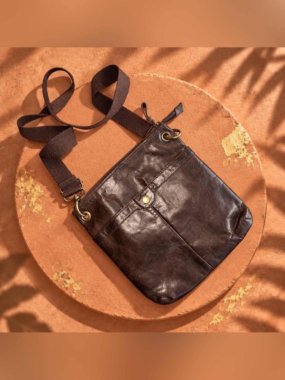Fat Face Brown Leather Crossbody Purse Bag Adjustable Strap, Floral Lining